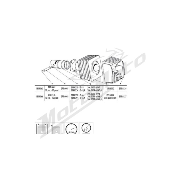 POLINI Cylinder Kit Ciao 43mm Piaggio Ciao 50cc 67-06