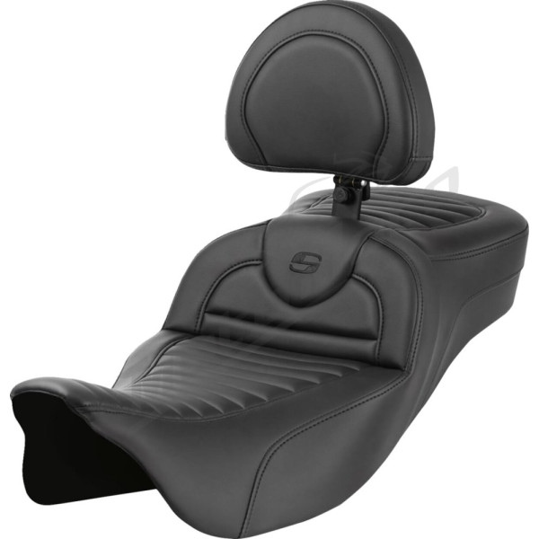 SADDLEMEN Roadsofa Tuck-n-Roll Extended Seat With Backrest Harley Davidson FLH / FLHR / FLHTC / FLHX / FLTR / FLTRXS 1584-1923 08-23