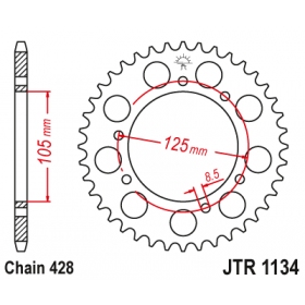 Rear sprocket JTR1134 RIEJU / DERBI / PEUGEOT / YAMAHA XT / 125 4T