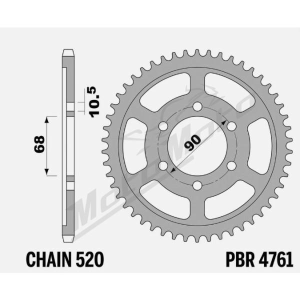 PBR standartinė C45 plieninė galinė žvaigždutė 4761 - 520 36T