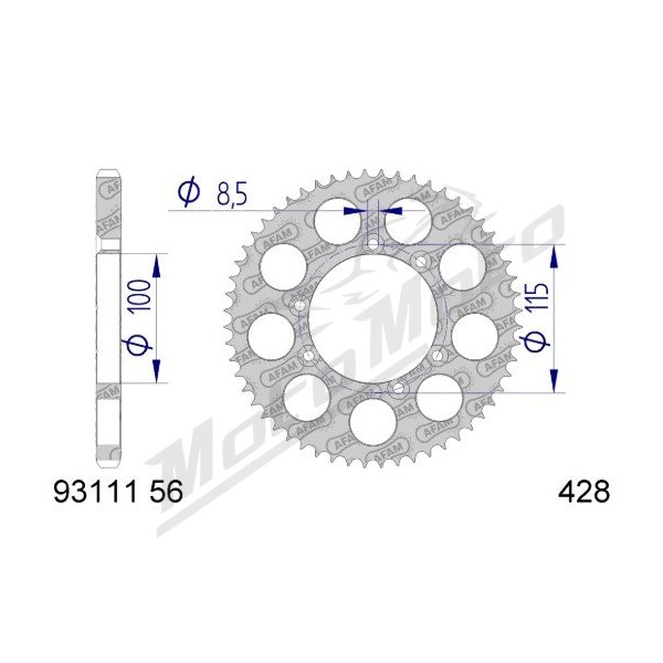 AFAM Aluminium Rear Sprocket 428 56 teeth ​​​​​​​BETA RRT 50cc 00-01