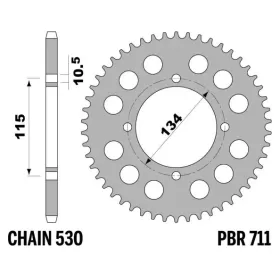PBR Standard C45 plieninė galinė žvaigždė 711 - 530 CAGIVA ELEFANT / DUCATI INDIANA 350-750cc 1986-1997