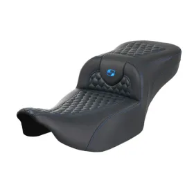 SADDLEMEN Roadsofa Honeycomb  Extended Seat Black/Blue Harley Davidson FLHX / FLTRX / FLHXSE / FLTRXSE 1923-1977 23-25