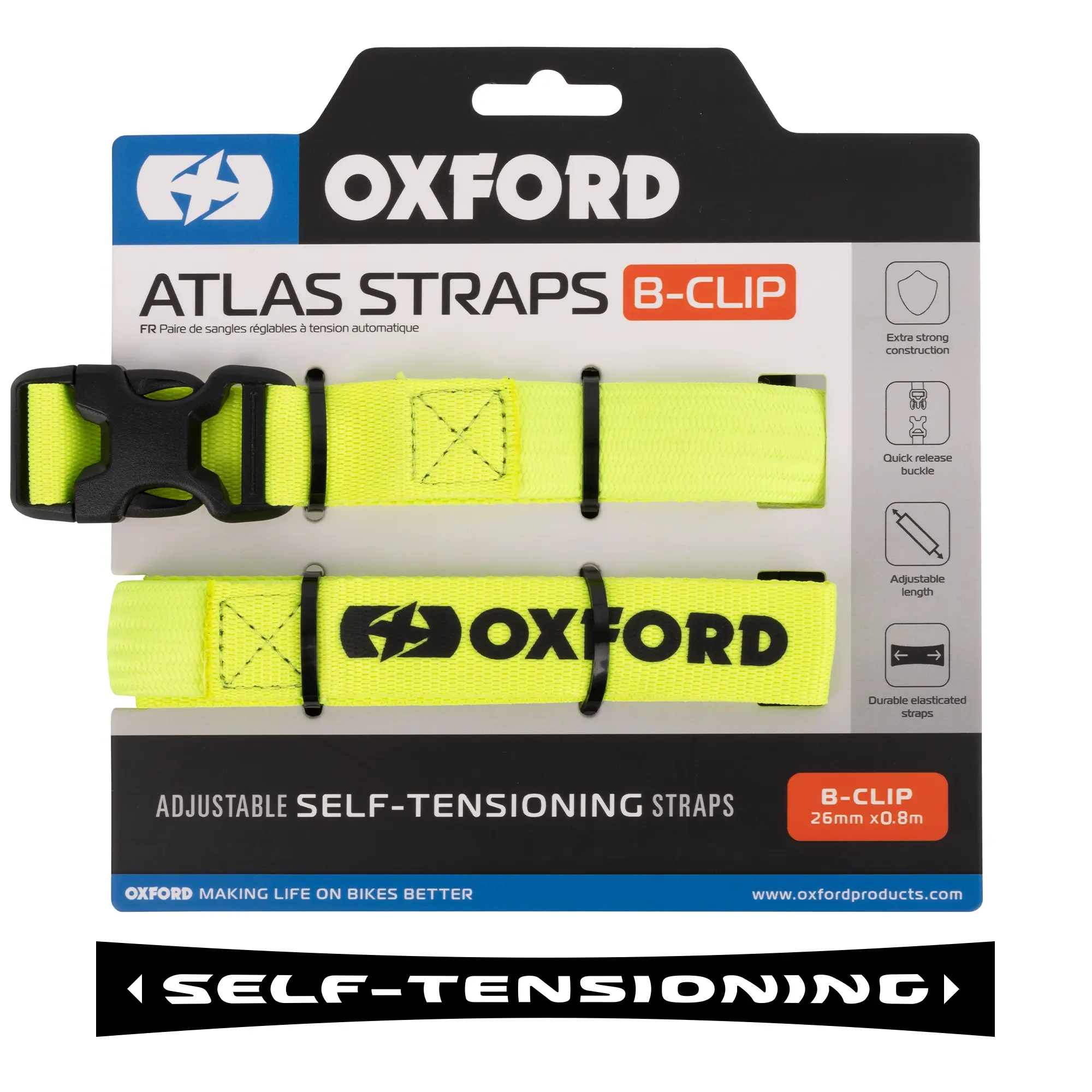 Oxford Atlas B-Clip 26mm x0.8M Fluorescent Yellow (Pair)