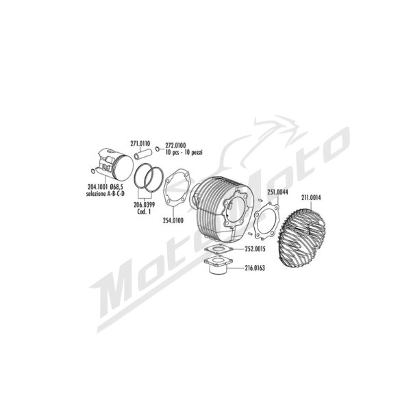 POLINI Cylinder Kit 68.5mm STR 60mm With Head Vespa Cosa / PE / PX 200cc 77-01