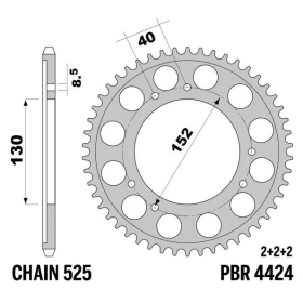 PBR Standard C45 Steel Rear Sprocket 4424 - 525 ​​​​​​​CAGIVA NAVIGATOR / GRAN CANYON 900-1000cc 2000-2005