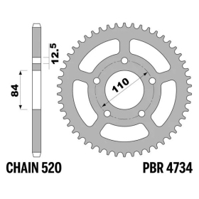 PBR Standard C45 Steel Rear Sprocket 4734 - 520 HONDA CB / CBR / CL / CMX 500cc 2017-2024