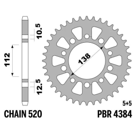 PBR Standard C45 Steel Rear Sprocket 4384 - 520 HONDA / YAMAHA 500-1000cc 2012-2024