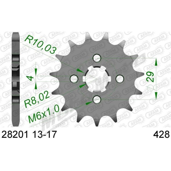 AFAM plieninė standartinė priekinė žvaigždutė 28201 - 428 14-15 dantukų SUZUKI GSX-R / RV / TS / GP 125cc 73-25