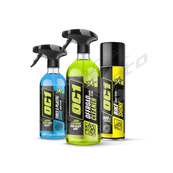OC1 Cleaning Kit offroad cleaner 0,95l + tires & plastic shine 0,45l + bike shine 500ml