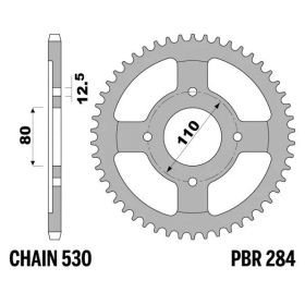 PBR Standard C45 Steel Rear Sprocket 284 - 530 ​​​​​​​HONDA CB 650-750cc 1971-1982