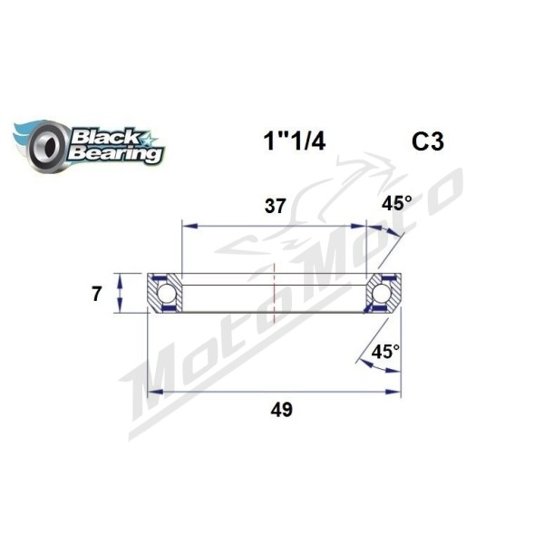 BLACK BEARING 45°/45° vairo kolonėlės guolis 37x49x7 mm HB-C3