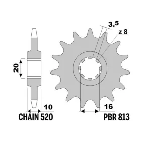 PBR Steel Standard Front Sprocket 813 - 520 Husqvarna WR 400 1979-1980