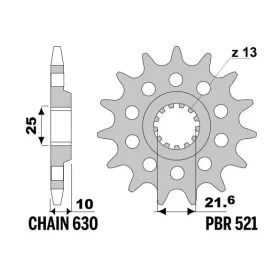 PBR plieninė standartinė priekinė žvaigždutė 521 - 630 BETA RR / KAWASAKI Z 400-1000cc 1977-2019
