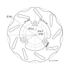 Rear brake disc POLINI APRILIA RX / SX / DERBI SENDA / GILERA RCR / SMT / PEUGEOT XP6 Ø 180x62,5x3