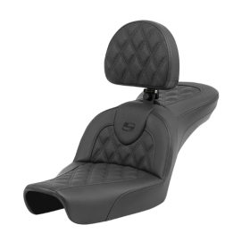 SADDLEMEN Road sofa Lattice Stitch Seat Black With Backrest Harley Davidson FXD / FXDX / FXDXT / FXDL 1340-1450 96-03