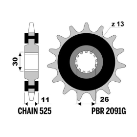 PBR Steel Noise-Free Front Sprocket 2091 - 525 YAMAHA FZ8 / MT-07 / MT-09 / MT-10 / TDM / TENERE / TRACER / XSR / YZF-R1 700-1000cc 2002-2025
