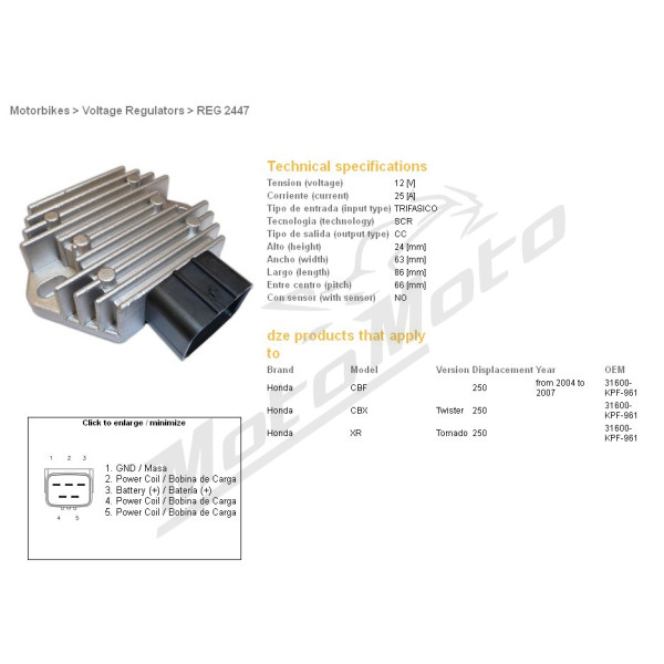 DZE Srovės lygintuvas Honda CB / CBF / VT / XL 250-750 04-15