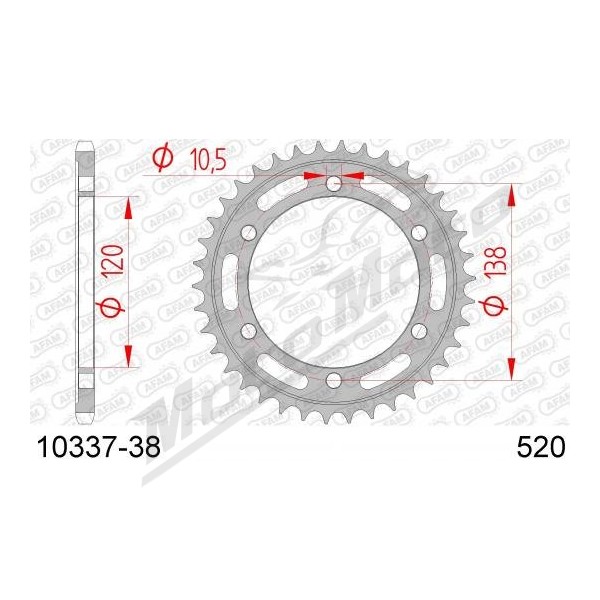 AFAM plieninė standartinė galinė žvaigždė 520 38 dantukų HONDA CBR 250-300cc 11-16