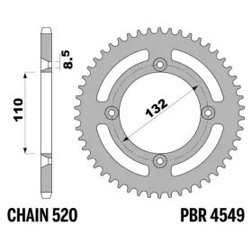 PBR Standard C45 Steel Rear Sprocket 4549 - 520 KTM FREERIDE 350cc 2013-2017