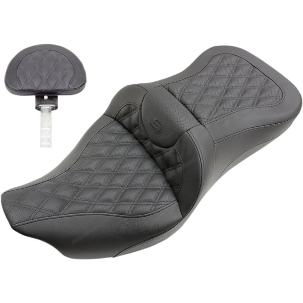SADDLEMEN Road sofa Lattice Stitch Seat With Brackrest Harley Davidson FLHR / FLHT / FLHX / FLTRX / FLTRXSE 1584-1923 08-24