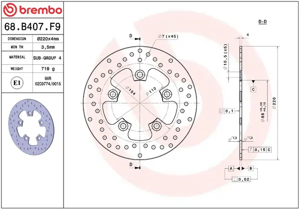 BREMBO Ore Prime Line Priekinis stabdžių diskas Kymco Like 50-200 10-20