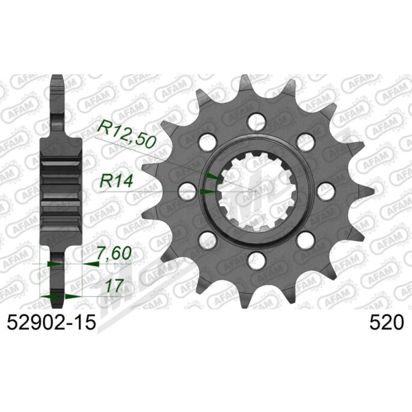 AFAM plieninė standartinė priekinė žvaigždutė 52902 - 520 14-16 dantukų DUCATI PANIGALE / STREETFIGHTER 955-1299cc 12-25