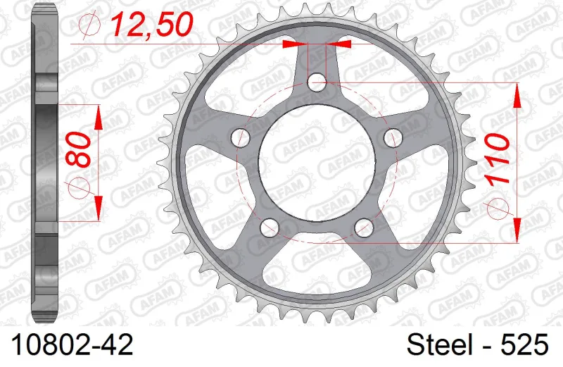 AFAM Steel Standard Rear Sprocket 525 42 teeth HONDA / TRIUMPH 85-1100cc 85-25