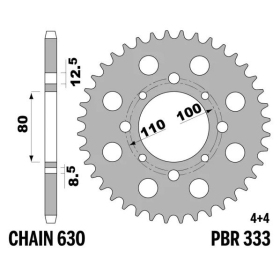 PBR Standard C45 Steel Rear Sprocket 333 - 630 ​​​​​​​HONDA CB 750cc 1977-1980