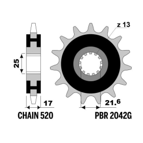 PBR Steel Noise-Free Front Sprocket 2042 - 520 HONDA CB / CBR / CL / CTX / NC / X-ADV 500-750cc 2012-2024
