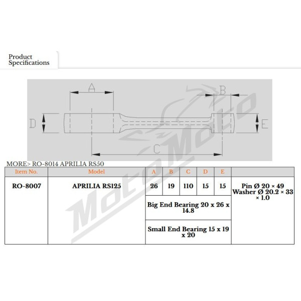 Royal Rods connecting rod Aprilia RS / RX / MX / Tuono / Red Rose 125cc 89-10