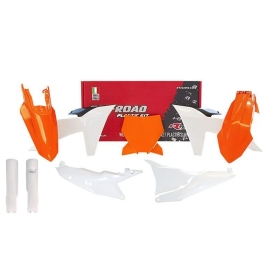 RACETECH Plastikų komplektas KTM SX, SX-F 125/450cc 23-24 Balta/ Oranžinė