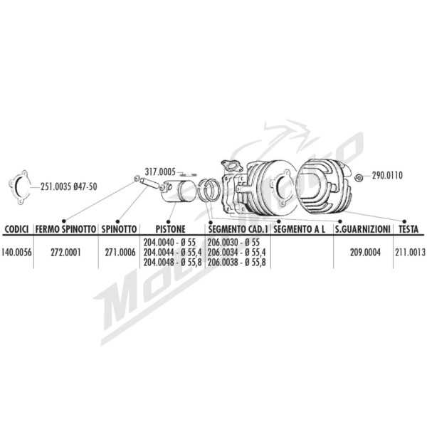 Cylinder kit POLINI (cast iron) Vespa 50cc 2T Ø55 PIN Ø12