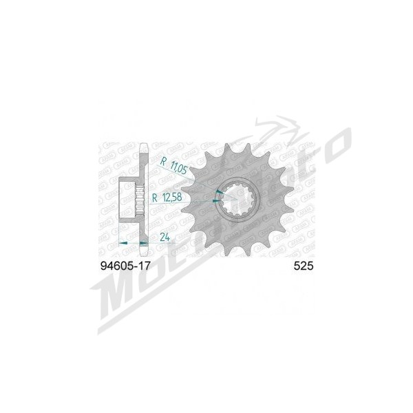 AFAM plieninė standartinė priekinė žvaigždutė 94605 - 525 16-17 dantukų MV AGUSTA F3 / BRUTALE / RIVALE / TURISMO / DRAGSTER 675-800cc 11-25