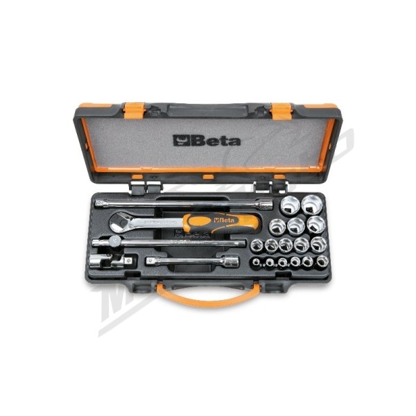 BETA Set of 1 Reversible Socket Wrench with 16 6 points 3/8 Sockets + 5 accessories