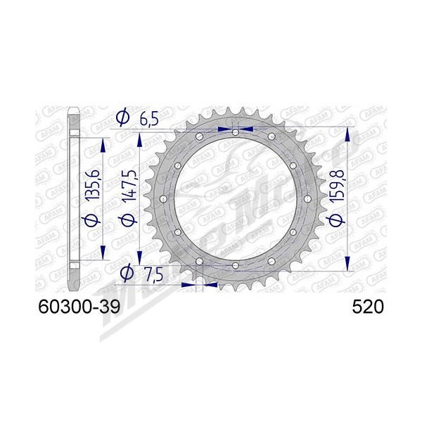 AFAM Aluminium Rear Sprocket 520 39 teeth FANTIC TRIAL 125-307cc 79-94