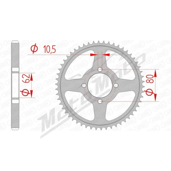 AFAM plieninė standartinė galinė žvaigždė 428 49-54 dantukų YAMAHA TT-R 125 02-22