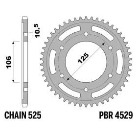 PBR Standard C45 Steel Rear Sprocket 4529 - 525 HUSABERG / TRIUMPH 390-1200cc 06-25