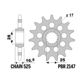 PBR Steel Standard Front Sprocket 2147 - 525 KAWASAKI / KTM 900-1290cc 2002-2024