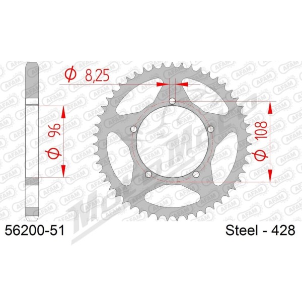 AFAM Steel Standard Rear Sprocket 428 51 teeth MZ SX 125 02-08