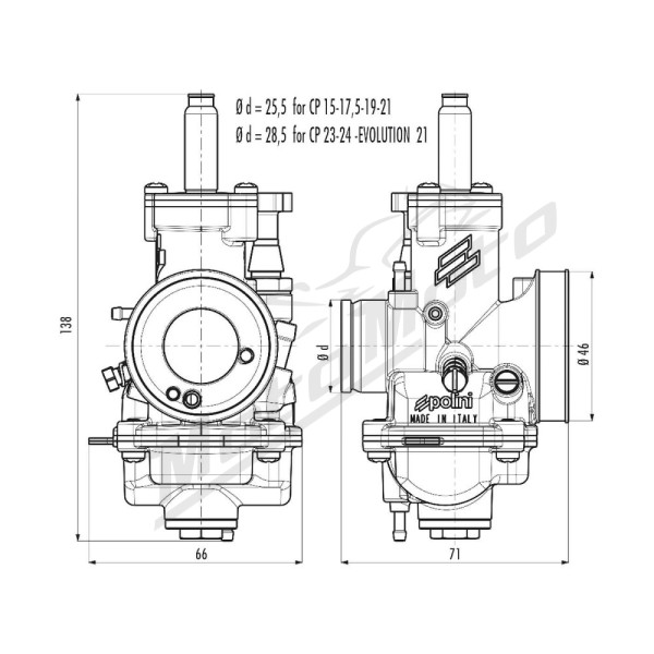 Carburettor POLINI Racing CP 19mm 2T (choke with cable)