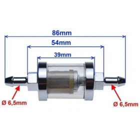 Universalus kuro filtras metalinis chrome Ø6,5mm 1vnt.