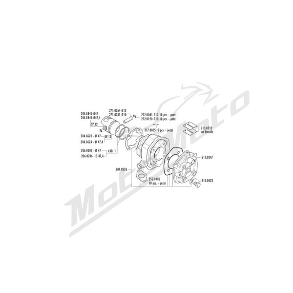 POLINI Cylinder Kit Pin 12mm Aprilia/ Benelli / Beta / Italjet / Malaguti / MBK / Rieju / Yamaha 50cc 93-18