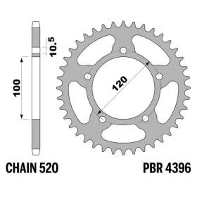 PBR Standard C45 Steel Rear Sprocket 4396 - 520 APRILIA PEGASO / RS / RSV4 650-1000cc 2005-2020
