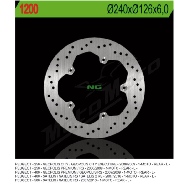 NG BRAKES Fixed Rear Brake Disc 240mm Peugeot Geopolis / Satelis 250-500cc 06-13