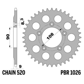 PBR Standard C45 Steel Rear Sprocket 1026 - 520 DUCATI 750-900cc 1987-1990