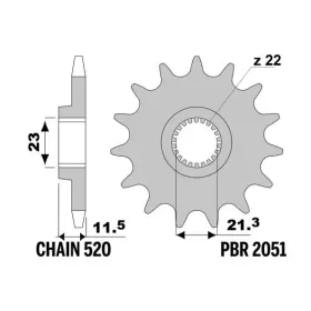 PBR plieninė standartinė priekinė žvaigždutė 2051 - 520 YAMAHA TT-R 250 1999-2006