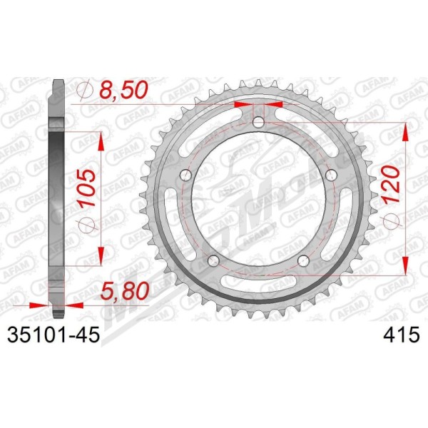 AFAM Steel Standard Rear Sprocket 415 45 teeth