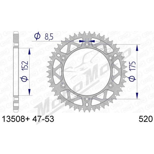 AFAM Aluminium Ultra-Light Self-Cleaning Rear Sprocket 13508 - 520 48 teeth YAMAHA IT / YZ / WR 125-400cc 80-98