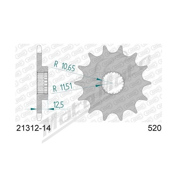 AFAM Steel Standard Front Sprocket 21312 - 520 14 teeth ​​​​​​​YAMAHA YFM 250 RAPTOR 08-13